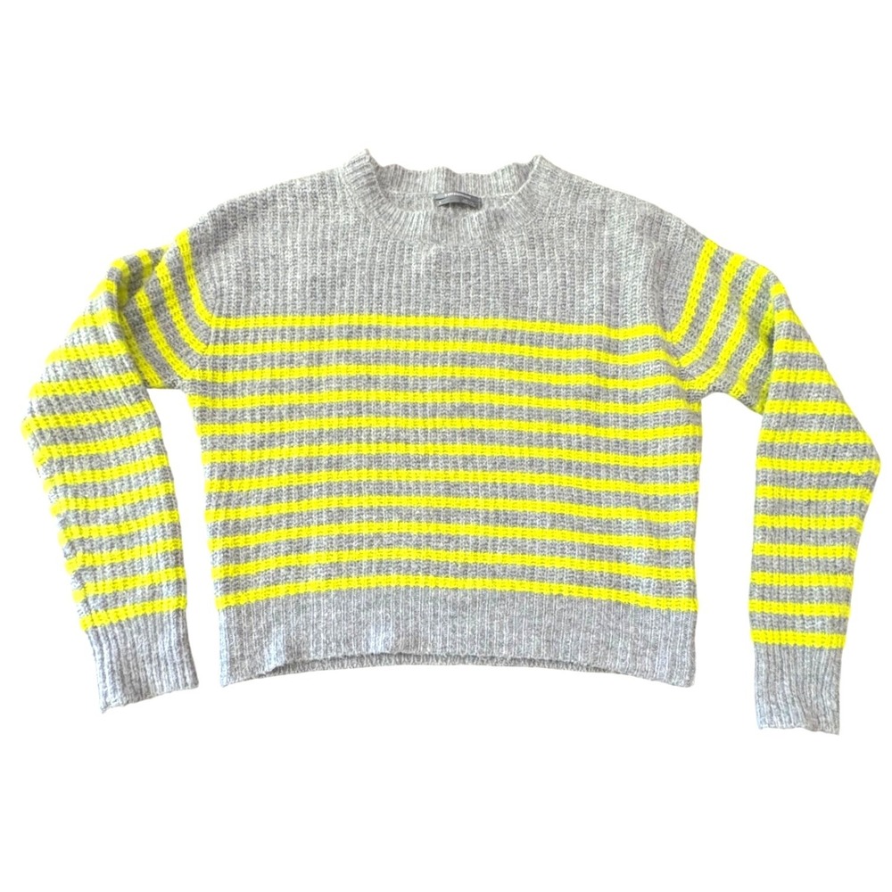 By Anthropologie Striped Sweater Womens M Gray Neon Yellow Pullover Knit Top